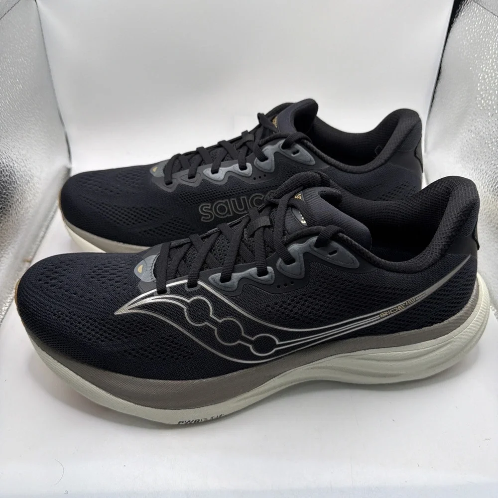 Saucony Men's Athleisure Ride 19 Running Shoe Black/Pewter Size 12. New